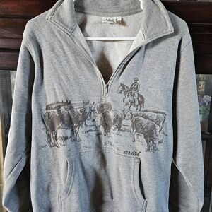 Ariat Gray Quarter-Zip Sweatshirt with Western Print